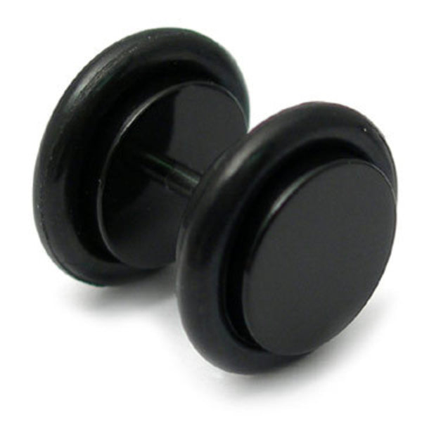 thumbnail image 2 of 8mm Black Stainless Steel Fake Ear Plugs – Square Stud Screw On Pair 2 of 5