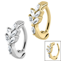 view all Steel Huggie Belly Clicker Ring - Claw Set Jewelled Leaf body jewellery