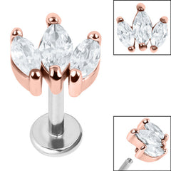 view all Titanium Internally Threaded Labrets 1.2mm - Steel Claw Set 3 CZ Jewel Marquise Fan body jewellery
