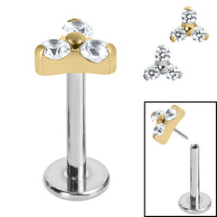view all Titanium Threadless Labrets - Titanium (Bend-fit) Claw Set CZ Jewelled Trinity body jewellery