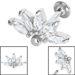 view all Titanium Internally Threaded Labrets 1.2mm - Steel Claw Set CZ Sunrise Marquise Fan body jewellery