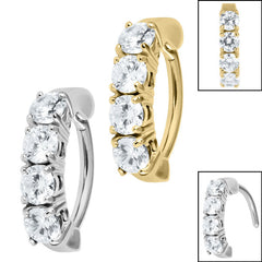 view all Steel Huggie Belly Clicker Ring - Claw Set 4 Jewel body jewellery
