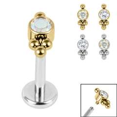 view all Titanium Internally Threaded Labrets 1.2mm - Titanium Bezel Set Single Jewelled Asia Top body jewellery