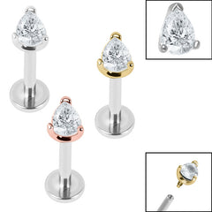 view all Titanium Internally Threaded Labrets 1.2mm - Steel Claw Set Jewelled Pear Cut body jewellery