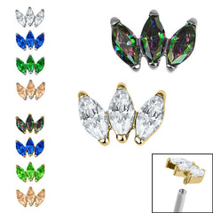 view all Titanium Claw Set 3 CZ Jewel Marquise Fan for Internal Thread shafts in 1.2mm body jewellery