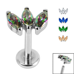 view all Titanium Internally Threaded Labrets 1.2mm - Titanium Claw Set 3 CZ Jewel Marquise Fan body jewellery