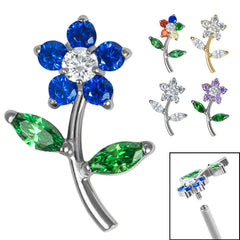 view all Titanium Claw Set Jewelled Blossom Flower for Internal Thread shafts in 1.2mm body jewellery