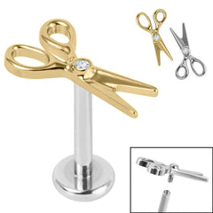 view all Titanium Internally Threaded Labrets 1.2mm - Titanium Bezel Set Jewelled Scissors body jewellery