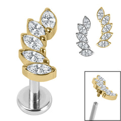 view all Titanium Internally Threaded Labrets 1.2mm - Titanium Claw Set 5 Jewel Climbing Marquise Fan body jewellery