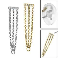 view all Titanium Jewelled Bar with Triple Chain for Internal Thread Shafts in 1.2mm body jewellery