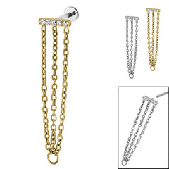 view all Titanium Internally Threaded Labrets 1.2mm -Titanium Jewelled Bar with Triple Chain body jewellery