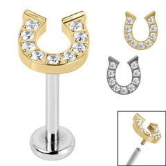 view all Titanium Internally Threaded Labrets 1.2mm - Titanium Claw Set Jewelled Horseshoe body jewellery