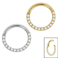 view all Titanium Hinged Pave Set Pearl Eternity Clicker Ring body jewellery