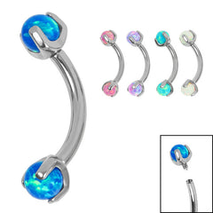 view all Titanium Internally Threaded Micro Curved Bar with Claw Set Opal Ball 1.2mm body jewellery