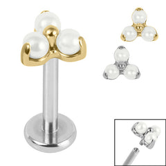 view all Titanium Internally Threaded Labrets 1.2mm - Titanium Claw Set Pearl Trinity body jewellery