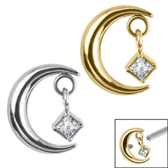 view all Titanium Crescent Moon and Dangle Jewel Top for Internal Thread shafts in 1.2mm body jewellery