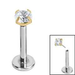 view all Titanium Threadless Labrets - Gold Titanium (Bend-fit) Claw Set CZ Jewels body jewellery