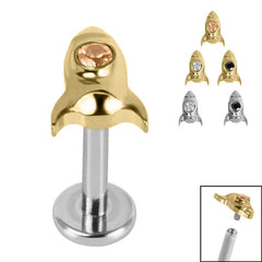view all Titanium Internally Threaded Labrets 1.2mm - Titanium Bezel Set Jewelled Rocket Ship body jewellery
