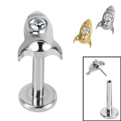 view all Titanium Threadless Labrets - Titanium (Bend-fit) Bezel Set Jewelled Rocket body jewellery