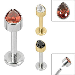 view all Titanium Internally Threaded Labrets 1.2mm - Titanium Bezel Set Jewelled Pear body jewellery