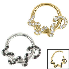 view all Titanium Pave Set Jewelled Coiled Snake Hinged Clicker Ring body jewellery