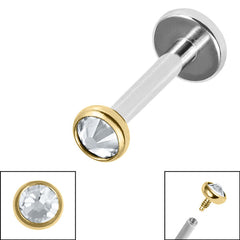 view all Titanium Internally Threaded Labrets 1.2mm - Gold Titanium Jewelled Disk body jewellery