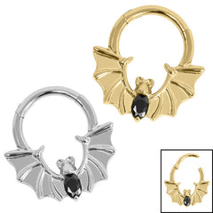view all Titanium Flying Jewelled Vampire Bat Hinged Clicker Ring body jewellery