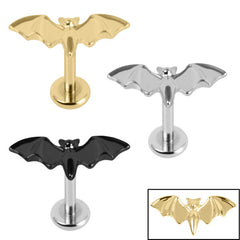 view all Titanium Internally Threaded Labrets 1.2mm - Titanium Flying Vampire Bat body jewellery