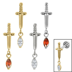 view all Titanium Mini Dagger with Marquise Drop Gem Top for Internal Thread shafts in 1.2mm body jewellery