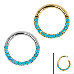 view all Titanium Hinged Pave Set Turquoise Eternity Clicker Ring body jewellery
