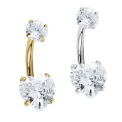 view all Belly Bar - Titanium Internal Thread Claw Set Twinkle Heart Double Jewelled body jewellery