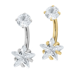 view all Belly Bar - Titanium Internal Thread Claw Set Twinkle Star Double Jewelled body jewellery