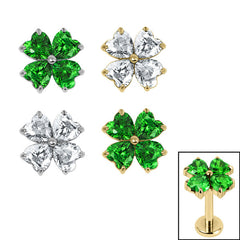 view all Titanium Claw Set Jewelled Heart Clover Top for Internal Thread shafts in 1.2mm body jewellery
