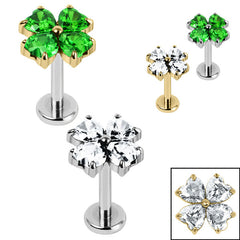 view all Titanium Internally Threaded Labrets 1.2mm - Titanium Claw Set Jewelled Heart Clover body jewellery