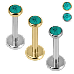 view all Titanium Internally Threaded Labrets 1.2mm - Titanium Bezel Set Turquoise Stone Top body jewellery