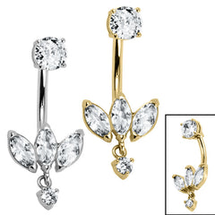 view all Belly Bar - Steel Internal Thread Claw Set Solitaire and Marquise Fan body jewellery