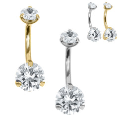 view all Belly Bar - Titanium Internal Thread Claw Set Double Jewelled body jewellery