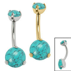 view all Belly Bar - Titanium Internal Thread Claw Set Double Turquoise body jewellery