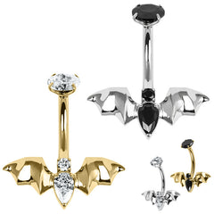 view all Belly Bar - Titanium Internal Jewelled Flying Vampire Bat body jewellery