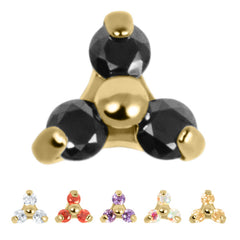 view all Gold Titanium Claw Set CZ Jewelled Mini Trinity for Internal Thread shafts in 1.2mm body jewellery