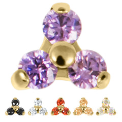 view all Gold Titanium Claw Set CZ Jewelled Trinity for Internal Thread shafts in 1.2mm body jewellery