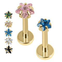 view all Gold Titanium Internally Threaded Labrets 1.2mm - Gold Titanium Claw Set CZ Jewelled Star body jewellery