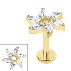 view all Gold Titanium Internally Threaded Labrets 1.2mm - Gold Titanium Jewelled Catherine Wheel body jewellery