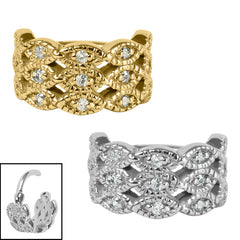 view all Steel Parisian Jewelled 3 Band Milgrain Cuff Hinged Clicker Ring body jewellery