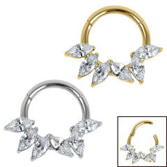 view all Titanium Claw Set Falling Leaves Marquise Hinged Clicker Ring body jewellery