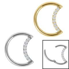 view all Titanium Claw Set Jewelled Crescent Moon Hinged Clicker Ring body jewellery