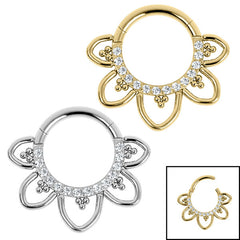 view all Titanium Claw Set Jewelled Renge Flower Hinged Clicker Ring body jewellery