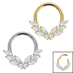 view all Titanium Claw Set Marquise Jewelled Laurel Wreath Hinged Clicker Ring body jewellery
