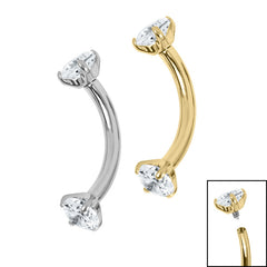 view all Titanium Internally Threaded Claw Set Double Jewelled Micro Curved Bar 1.2mm body jewellery