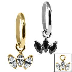 view all Titanium Hinged Segment Ring with Titanium Claw Set 3 Jewel Marquise Fan body jewellery